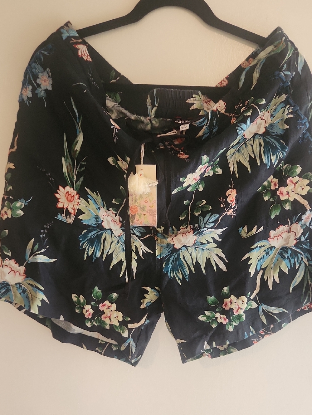 Johnny Was Black Floral Drawstring Shorts